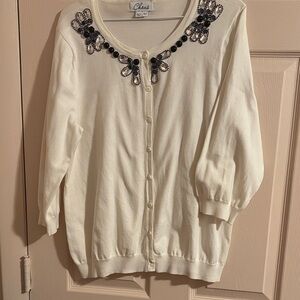Chaus Women's Cream Cardigan with Embellished Neckline